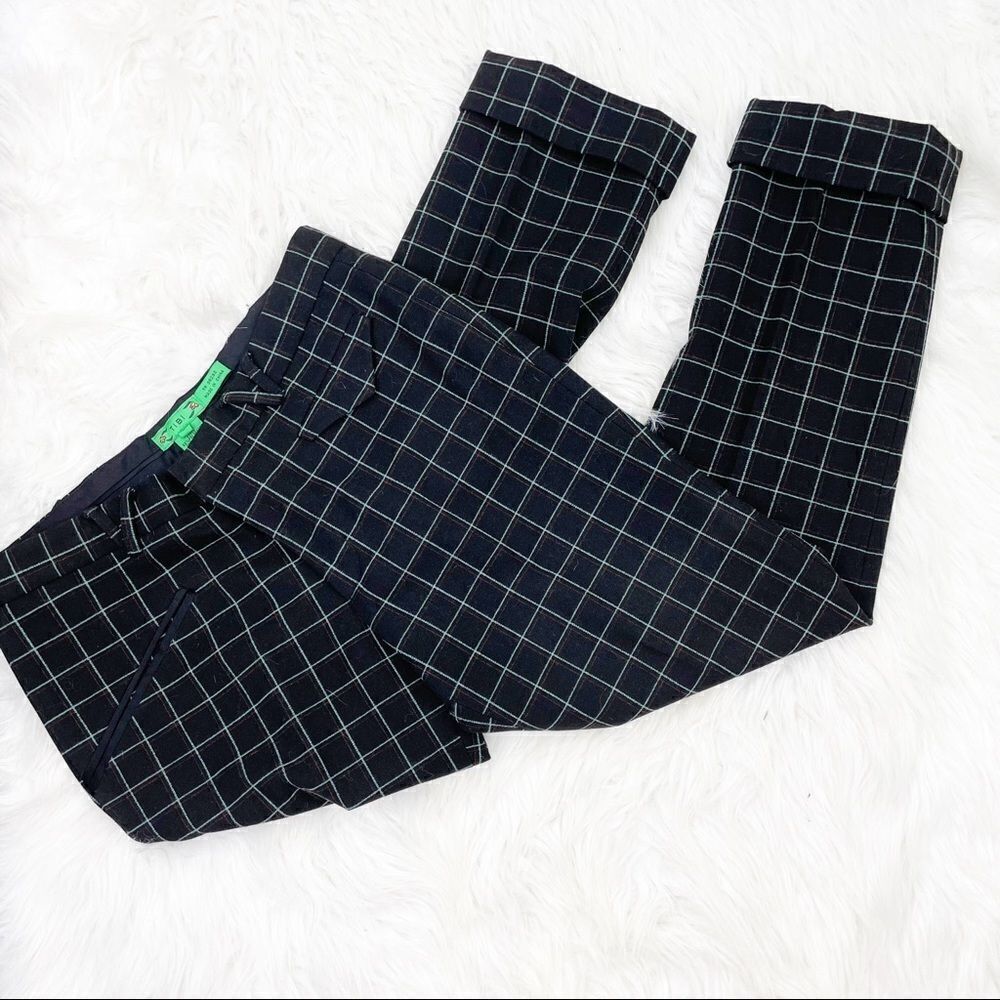 Tibi Windowpane Plaid Cropped Pants